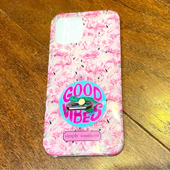 Simply Southern Flamingo iphone 12 Pro Max Case Good Vibes Turtle Ring Hold NEW - Picture 1 of 3